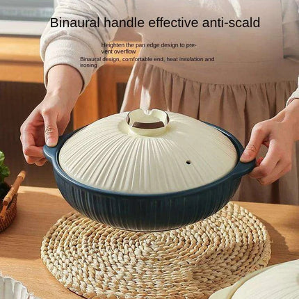 Japanese Ceramic Double Handle Stew Pot for Authentic Gas Stove Cooking - Très Elite