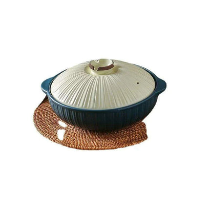 Japanese Ceramic Double Handle Stew Pot for Authentic Gas Stove Cooking - Très Elite