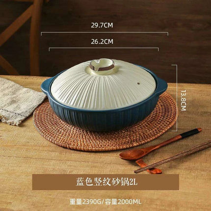 Japanese Ceramic Double Handle Stew Pot for Authentic Gas Stove Cooking - Très Elite