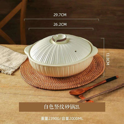Japanese Ceramic Double Handle Stew Pot for Authentic Gas Stove Cooking - Très Elite