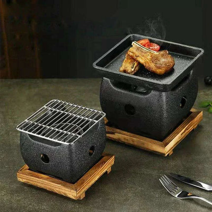 Japanese Charcoal Grill & Tea Infuser Set with Korean BBQ Plate - Ultimate Outdoor Cooking Delight..