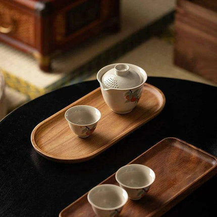 Japanese-Inspired Solid Wood Round Dessert Serving Plate - Ideal for Snacks & Dried Fruits - Très Elite