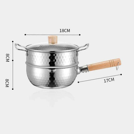 Japanese Stainless Steel Snow Pan with Ergonomic Wooden Handle and Lid - Perfect for Stewing, Frying, and Milk Heating - Très Elite