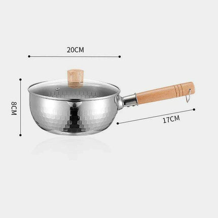 Japanese Stainless Steel Snow Pan with Ergonomic Wooden Handle and Lid - Perfect for Stewing, Frying, and Milk Heating - Très Elite