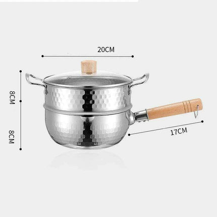 Japanese Stainless Steel Snow Pan with Ergonomic Wooden Handle and Lid - Perfect for Stewing, Frying, and Milk Heating - Très Elite