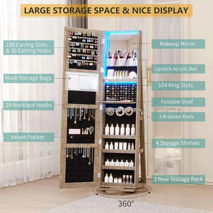 Jewelry Armoire with Full Length Mirror and 360° Rotation- Très Elite- Très Elite