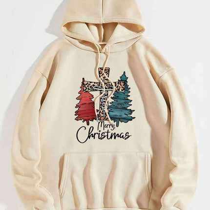 "Joyful Holiday Spirit" Merry Christmas Hoodie with Colorful Drawstring - Très Elite