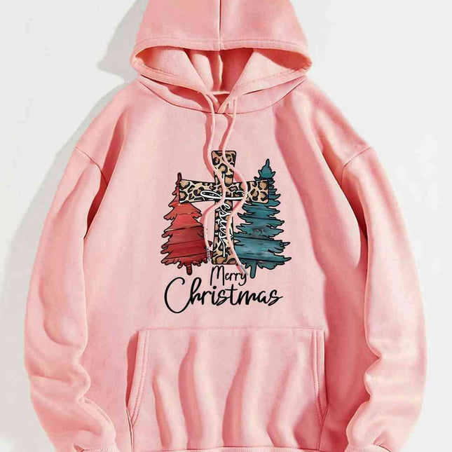 "Joyful Holiday Spirit" Merry Christmas Hoodie with Colorful Drawstring