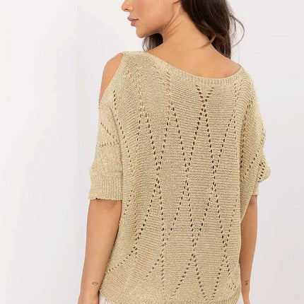 Jumper 213449 Openwork Viscose With Metallic Thread Yellow - Très Elite