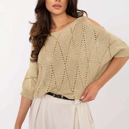 Jumper 213449 Openwork Viscose With Metallic Thread Yellow