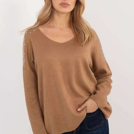 Jumper Model 202741 Womens Sweater Brown Viscose Blend - Très Elite