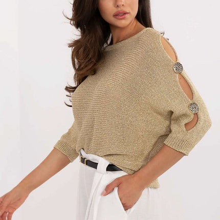 Jumper Model 213318 Openwork Viscose Knit With Metal Thread - Très Elite