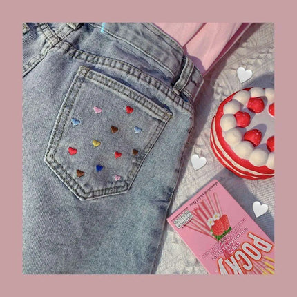 Kawaii Retro High-Waisted Denim Shorts for Women - Embroidered Casual Summer Style - Très Elite