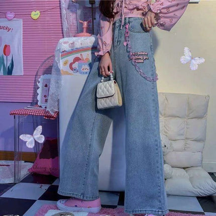 Kawaii Retro High-Waisted Denim Shorts for Women - Embroidered Casual Summer Style - Très Elite