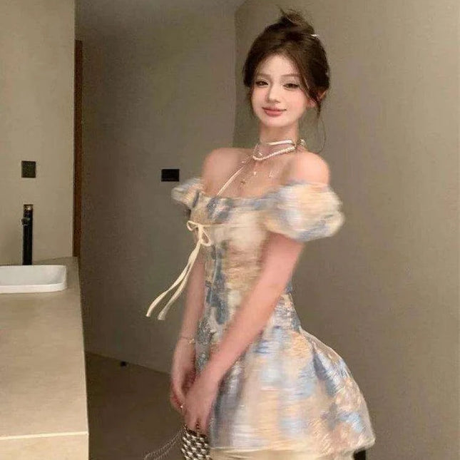 Kawaii Y2K Boho Chic Beach Mini Dress - Trendsetting Short Sleeve One-Piece for Fashion Lovers