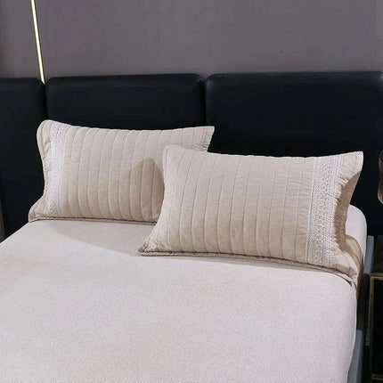 Khaki Embroidered Cotton Quilt Set - Luxurious 3-Piece King Size Bedspread with Matching Pillow Shams - Très Elite