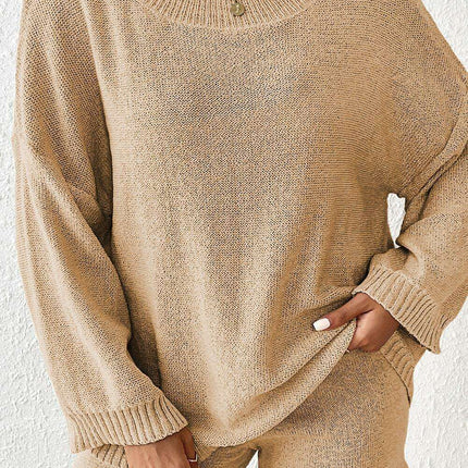 Khaki Knit Sweater and Shorts Set: Chic Comfort for Every Occasion - Très Elite