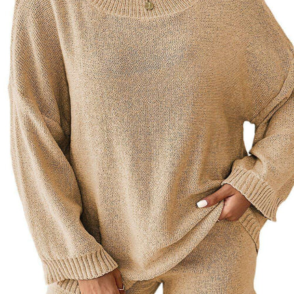 Khaki Knit Sweater and Shorts Set: Chic Comfort for Every Occasion - Très Elite