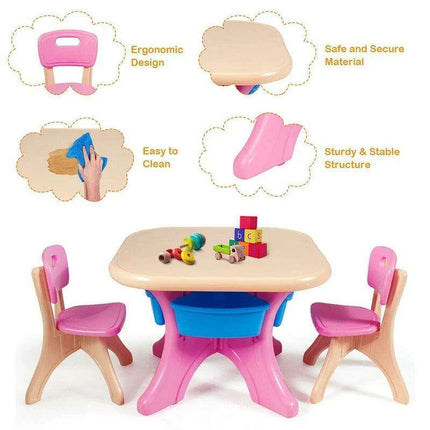Kids' Creative Plastic Furniture Set with Storage Bins | Eco-Friendly Design | Fun and Durable Table and Chairs for Young Children - Très Elite