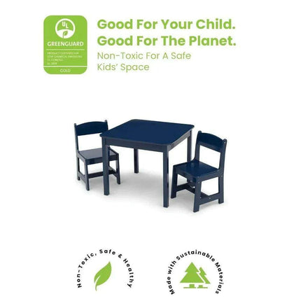 Kids Deep Blue Wooden Play Table and Chair Set - Ideal for Arts, Crafts, and Learning Activities, Includes 2 Chairs..