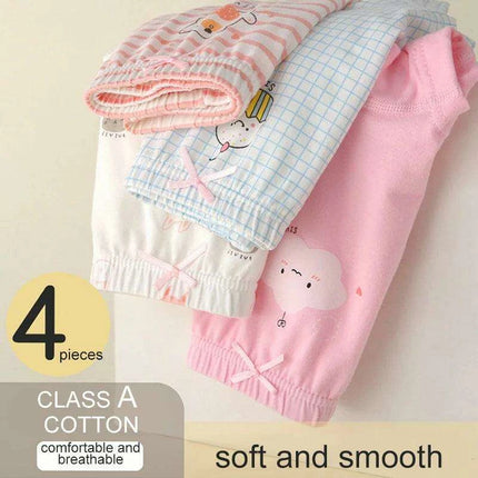 Kids' Summer Antibacterial Cotton Briefs 4-Pack - Fun Cartoon Underwear for Girls Ages 3-8, Soft and Breathable - Très Elite