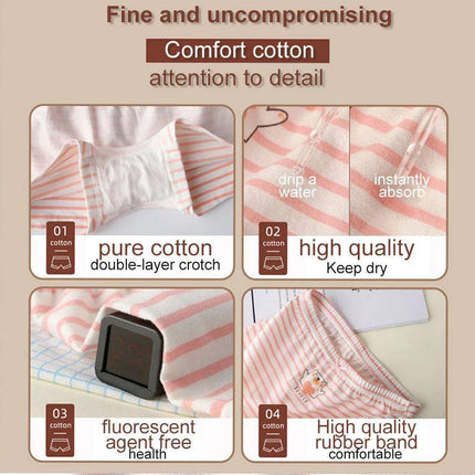 Kids' Summer Antibacterial Cotton Briefs 4-Pack - Fun Cartoon Underwear for Girls Ages 3-8, Soft and Breathable - Très Elite