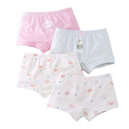 Kids' Summer Antibacterial Cotton Briefs 4-Pack - Fun Cartoon Underwear for Girls Ages 3-8, Soft and Breathable - Très Elite