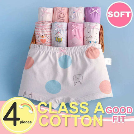 Kids' Summer Antibacterial Cotton Briefs 4-Pack - Fun Cartoon Underwear for Girls Ages 3-8, Soft and Breathable - Très Elite