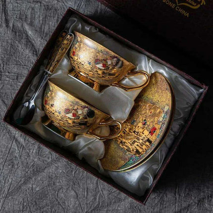Klimt Kiss Luxury Bone China Tea and Coffee Set with Elegant Gift Presentation - Très Elite
