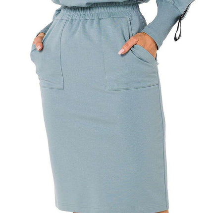 Knit Sweatshirt Skirt with Side Pockets and Elastic Waistband
