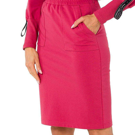 Knit Sweatshirt Skirt with Side Pockets and Elastic Waistband