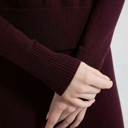 Knitted Top and Knee-Length Skirt Ensemble for Women - Autumn/Winter Style - Très Elite