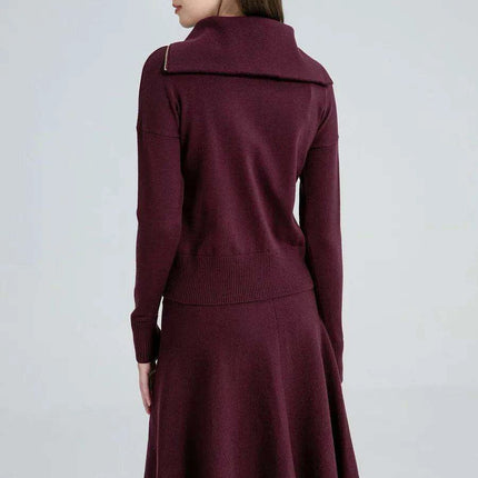 Knitted Top and Knee-Length Skirt Ensemble for Women - Autumn/Winter Style - Très Elite