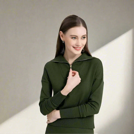 Knitted Top and Knee-Length Skirt Ensemble for Women - Autumn/Winter Style - Très Elite