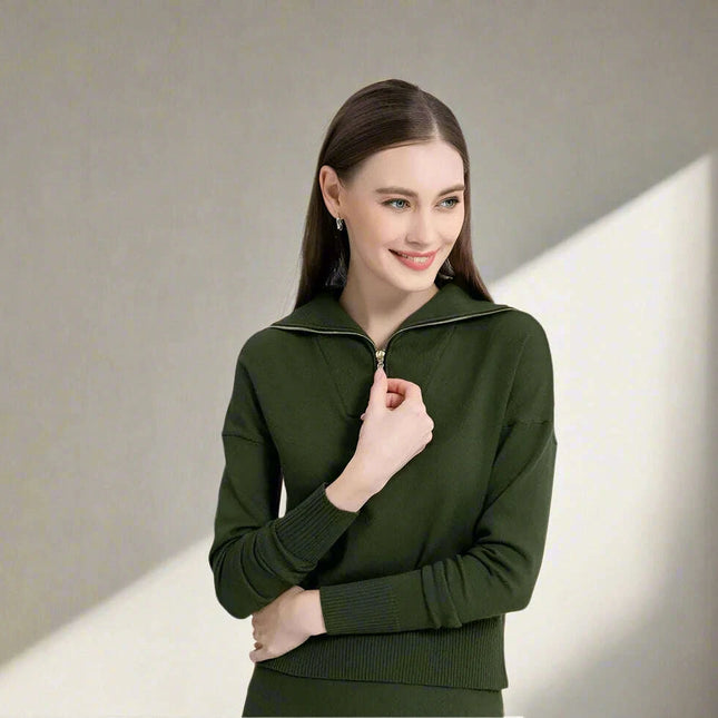 Knitted Top and Knee-Length Skirt Ensemble for Women - Autumn/Winter Style