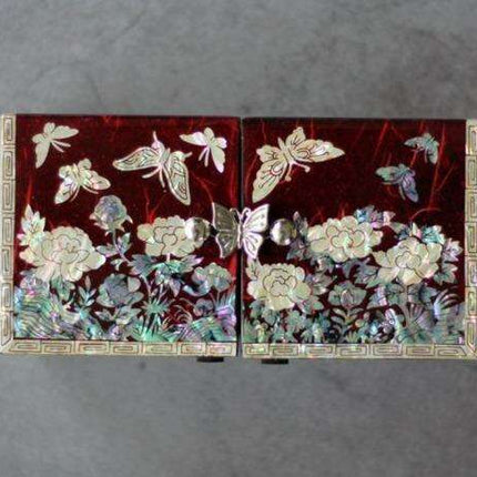 Korean Hanji Najeon Lacquer Jewelry Box with Vibrant Red Butterfly & Peony Motif - Ideal for Cherished Treasures - Très Elite