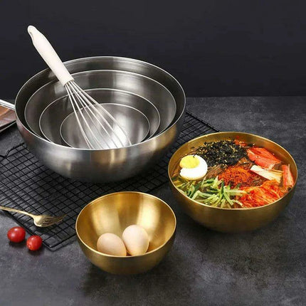 Korean Luxurious Stainless Steel Salad Bowl Set - Elegant Gold and Silver Bowls in Sizes from 15cm to 28cm - Très Elite