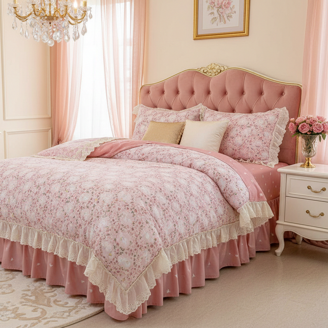 Korean Princess Floral Lace Ruffle Cotton Bedding Collection - Très Elite