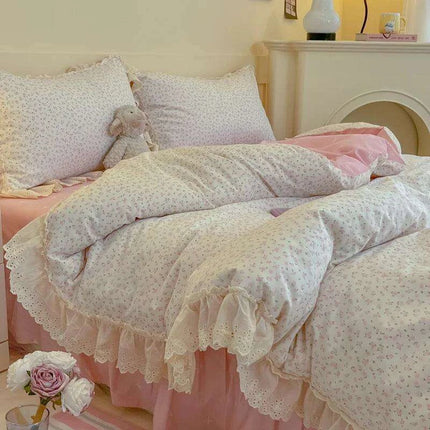 Korean Princess Floral Lace Ruffle Cotton Bedding Collection - Très Elite