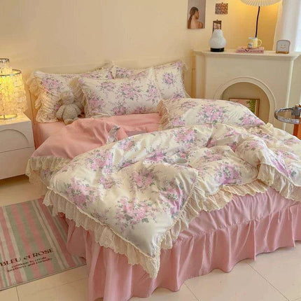 Korean Princess Floral Lace Ruffle Cotton Bedding Collection - Très Elite
