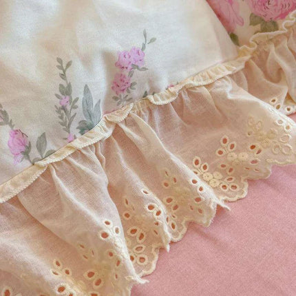 Korean Princess Floral Lace Ruffle Cotton Bedding Collection - Très Elite