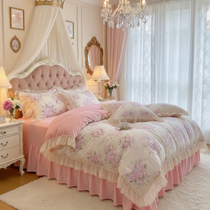 Korean Princess Floral Lace Ruffle Cotton Bedding Collection - Très Elite
