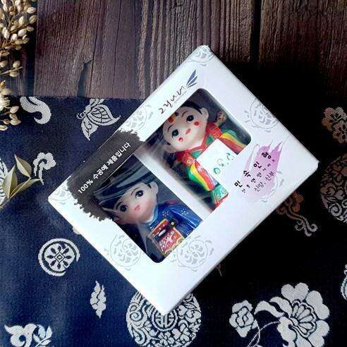 Korean Traditional Hanbok Wedding Doll Miniature Gift Set in Luxurious Packaging