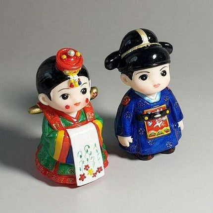 Korean Traditional Hanbok Wedding Doll Miniature Gift Set in Luxurious Packaging.