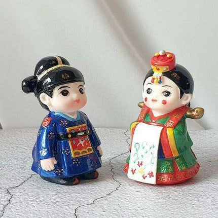 Korean Traditional Hanbok Wedding Doll Miniature Gift Set in Luxurious Packaging.