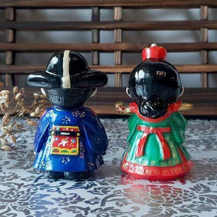 Korean Traditional Hanbok Wedding Doll Miniature Gift Set in Luxurious Packaging.