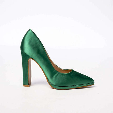 LAVANA GREEN Satin Pointed Toe Pumps – Women's Elegant High Heels - Très Elite