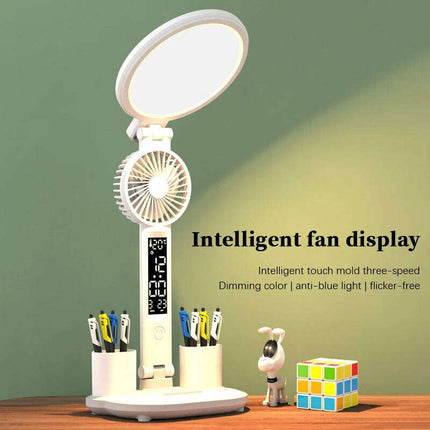 LED Clock Table Lamp USB Chargeable Dimmable Desk Lamp Plug-in LED Fan Light Foldable Eye Protection Reading Night Light - Très Elite