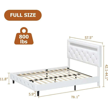 LED-Enhanced White Smart Bed Frame with Adjustable Crystal Tufted Headboard - Très Elite