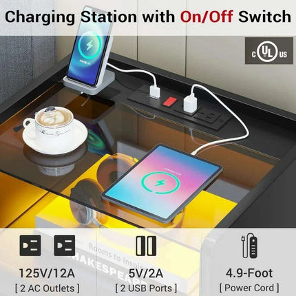 LED Smart Nightstand with Charging Station and Pull-out Tray - Modern Design with 2 Drawers - Très Elite
